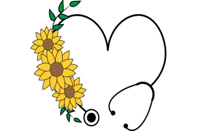 Floral Stethoscope SVG, sunflower svg, Flower Heart Stethoscope Svg, N