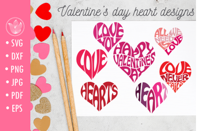 Valentine&#039;s day heart designs, Lettering svg cut files
