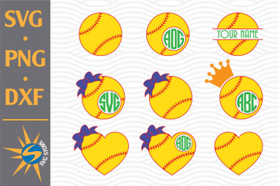 Softball Monogram SVG&2C; PNG&2C; DXF Digital Files Include