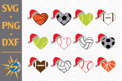 Santa Hat Heart Sport Ball SVG, PNG, DXF Digital Files Include