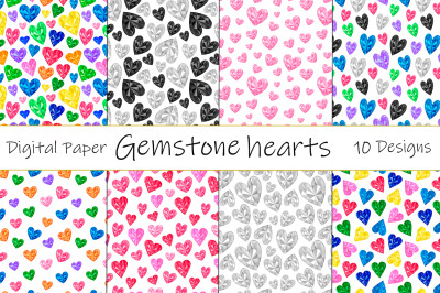Hearts gemstone pattern. Hearts diamonds pattern. Hearts SVG