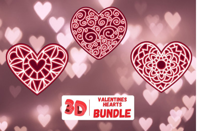 3D Valentines Hearts SVG Bundle