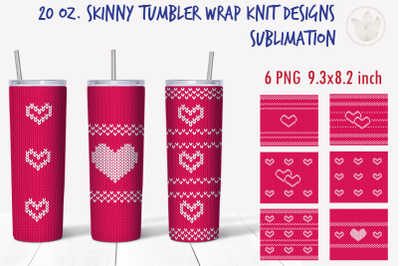 Skinny Tumbler design, cozy Knitted hearts, 20 Oz. Skinny Wrap