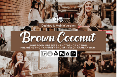 20 Brown Coconut Presets,Photoshop actions,LUTS,VSCO