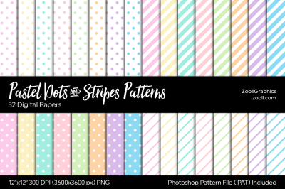Pastel Dots And Stripes Digital Papers