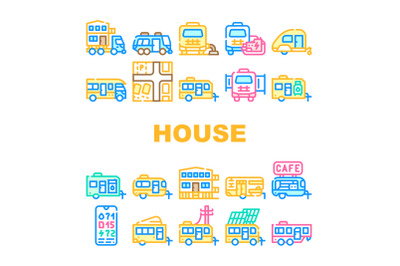 Modular House Trailer Collection Icons Set Vector