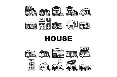 Modular House Trailer Collection Icons Set Vector