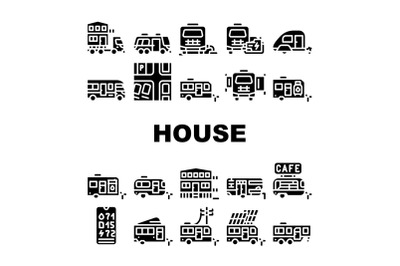 Modular House Trailer Collection Icons Set Vector