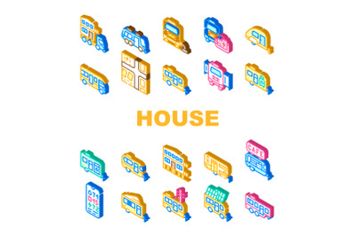 Modular House Trailer Collection Icons Set Vector