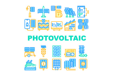 Photovoltaic Energy Collection Icons Set Vector