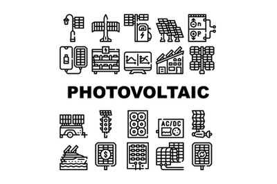 Photovoltaic Energy Collection Icons Set Vector