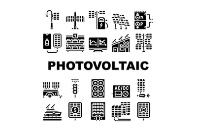 Photovoltaic Energy Collection Icons Set Vector