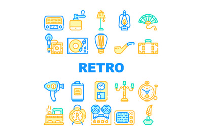 Retro Stuff Devices Collection Icons Set Vector