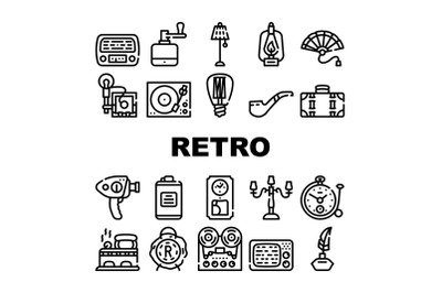 Retro Stuff Devices Collection Icons Set Vector