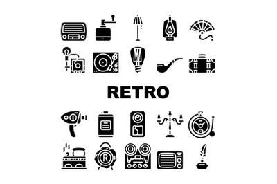 Retro Stuff Devices Collection Icons Set Vector