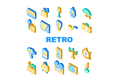 Retro Stuff Devices Collection Icons Set Vector