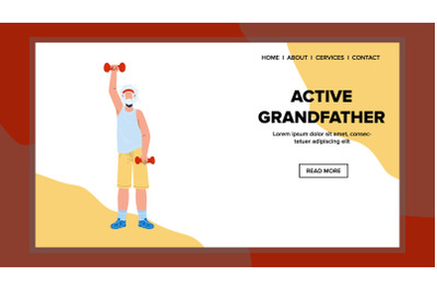 Active Grandfather Training With Dumbbells Vector