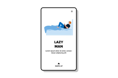 Lazy Man Lying In Bed And Play With Phone Vector