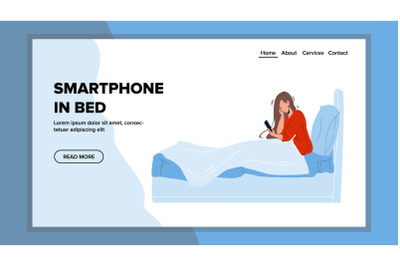 Smartphone In Bed Room Using Young Girl Vector