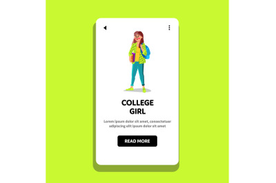 College Girl Holding Books And Backpack Vector