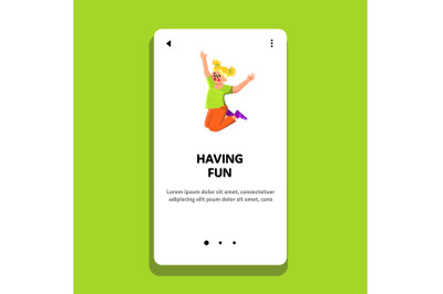 Girl Kid Having Fun Time Jump And Play Vector