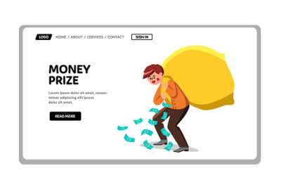 Money Prize Lottery Carrying Boy In Bag Vector