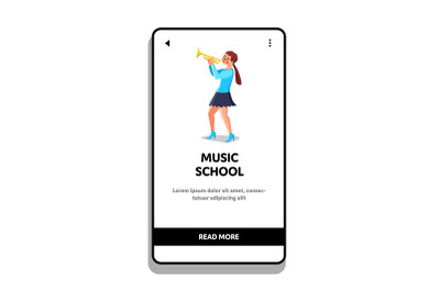 Music School Pupil Play Melody On Trumpet Vector