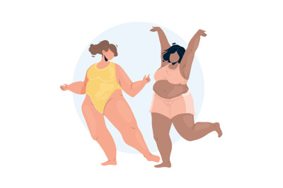 Body Positive Young Woman Couple Dancing Vector