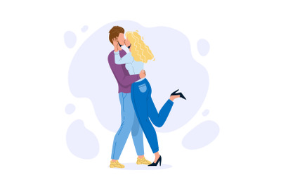 Couple In Love Embracing And Kiss Together Vector