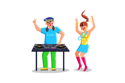 Disk Jockey Playing Music On Dj Equipment Vector