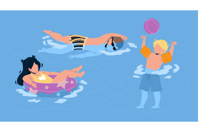 Kids Swimming And Playing In Waterpool Vector