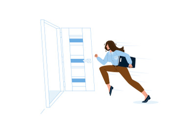 Woman Leaving Room, Running To Open Door Vector