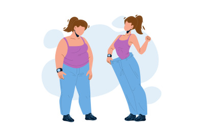 Loose Weight Woman Before And After Look Vector