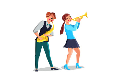 Musicians Playing on Saxophone And Trumpet Vector