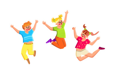 Smiling Kids Playing And Jumping Together Vector