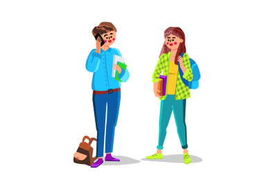 Students Teenagers With Backpack And Books Vector