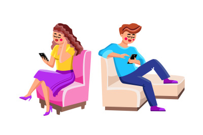 Using Smartphones Man And Woman People Vector