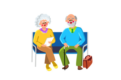 Waiting Room Sit On Chairs Elderly People Vector