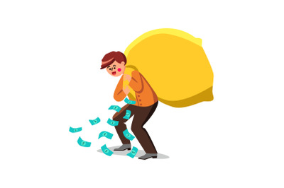 Wealth Businessman Carrying Bag With Money Vector