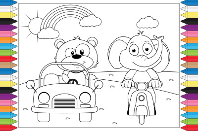 coloring bear and elephant for kids