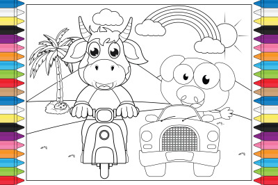 coloring cow and pig for kids