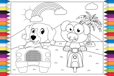 coloring dog and pig for kids