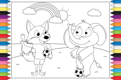 coloring cute fox and elephant for kids