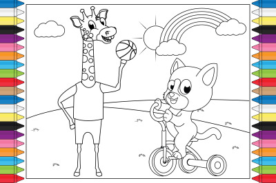 coloring giraffe and cat for kids