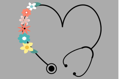 Floral Stethoscope SVG, Flower Heart Stethoscope Svg, Nurse Life svg,