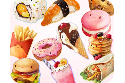 20 Comfort food clipart stickers set kids cartoon art