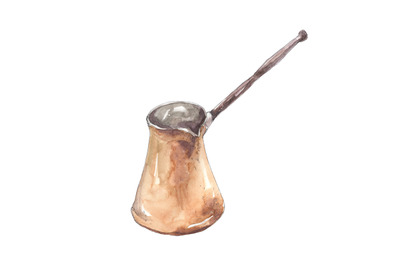 Cezve (turka) for coffee - watercolor illustration