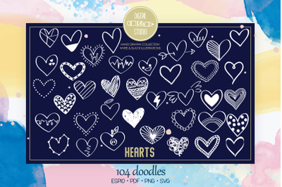 Hearts White | Hand Drawn Romance Bundle | Scribble Doodles