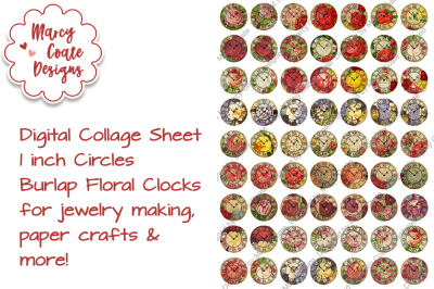 1 inch circle digital sheet - Burlap Floral Clocks