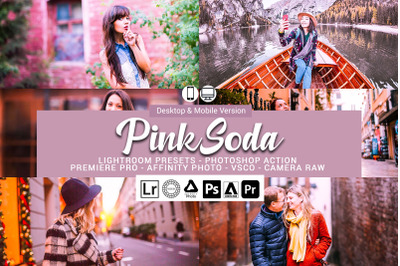 20 Pink Soda Presets,Photoshop actions,LUTS,VSCO
